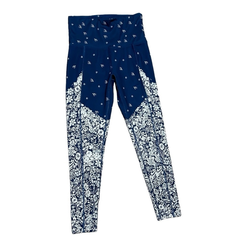 Free People Power Fabric Leggings Small Blue and Silver